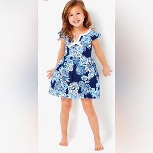 Lilly Pulitzer Girls’ Louise Dress Size 6 ♥️ Low Tide Navy Bouquet All Day